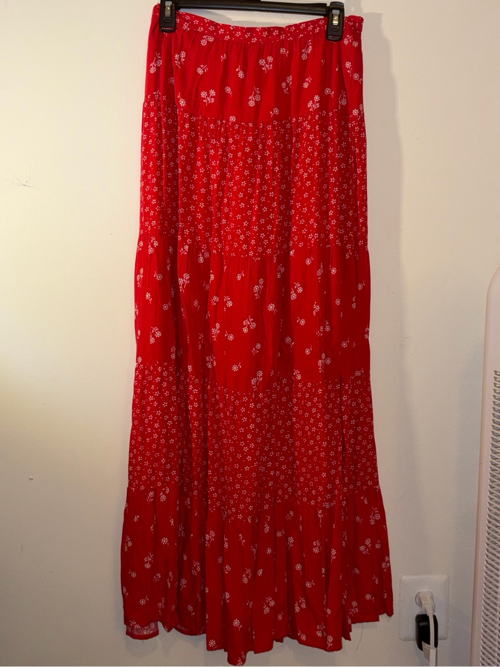 Altar'd State Red Floral Tiered Maxi Skirt
